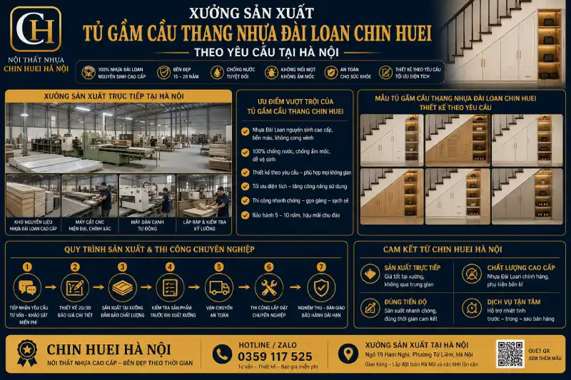 Xưởng sản xuất tủ gầm cầu thang nhựa Đài Loan Chin Huei theo yêu cầu tại Hà Nội