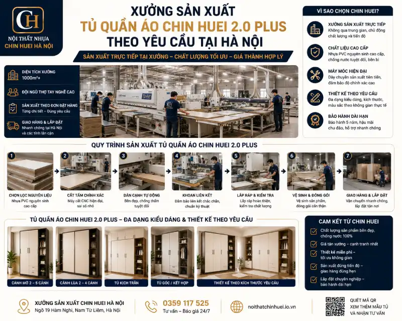 Xưởng sản xuất tủ nhựa quần áo Chin Huei 2.0 Plus theo yêu cầu tại Hà Nội