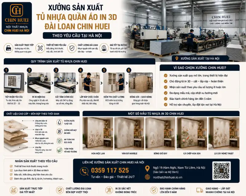 Xưởng sản xuất tủ nhựa quần áo in 3D Đài Loan Chin Huei theo yêu cầu tại Hà Nội