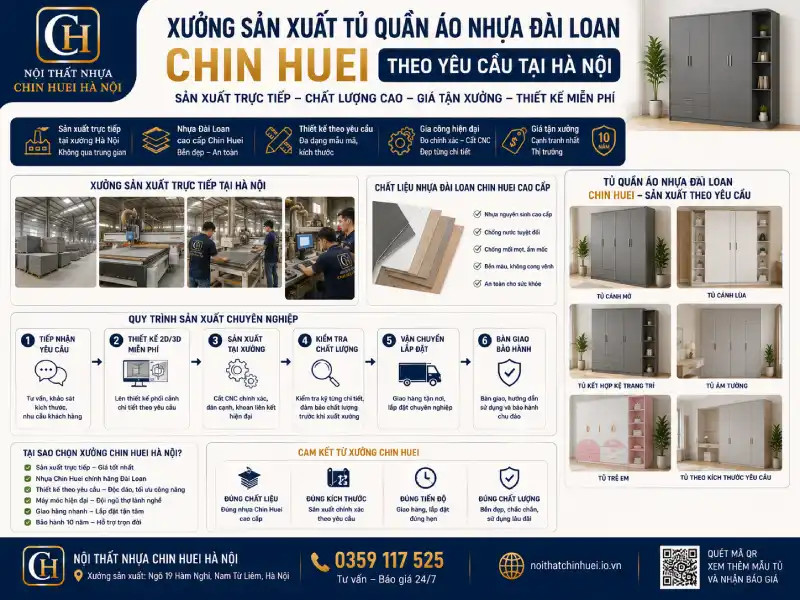 Xưởng sản xuất tủ quần áo nhựa Đài Loan Chin Huei theo yêu cầu tại Hà Nội