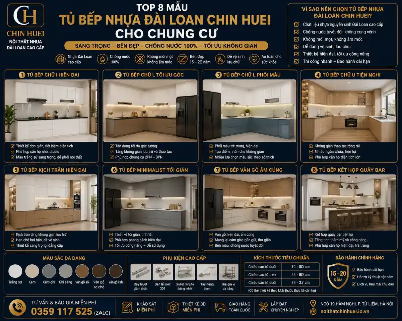 mẫu tủ bếp nhựa Đài Loan Chin Huei cho chung cư