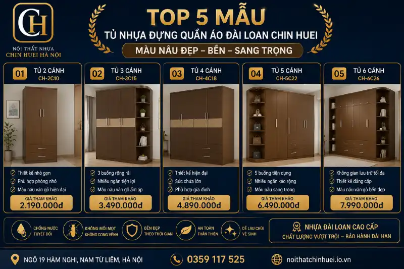 tủ nhựa đựng quần áo Đài Loan Chin Huei màu xám