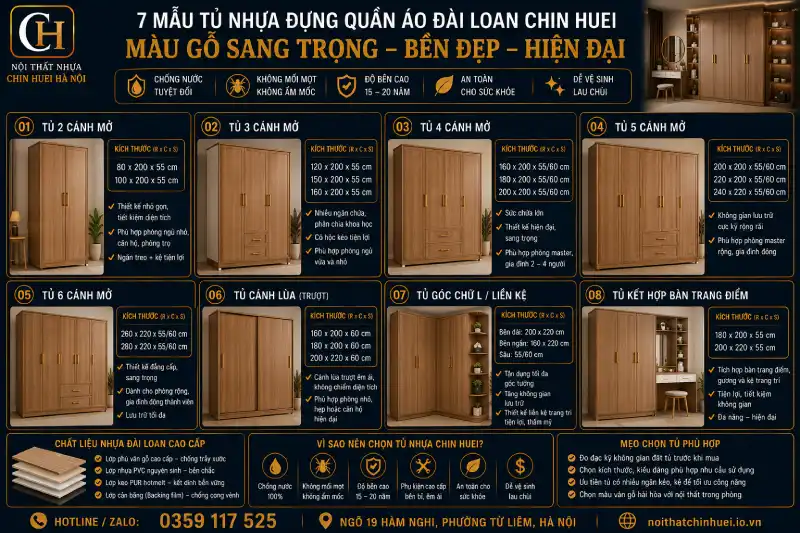 mẫu tủ nhựa đựng quần áo Đài Loan màu gỗ