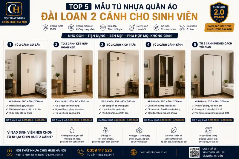 mẫu tủ nhựa quần áo Đài Loan 2 cánh cho sinh viên