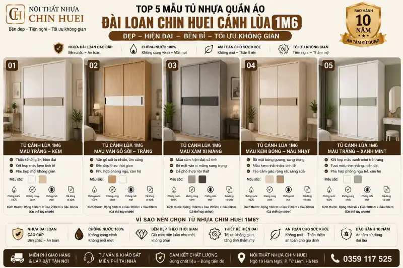 mẫu tủ nhựa quần áo Đài Loan Chin Huei cánh lùa 1m6 đẹp hiện đại