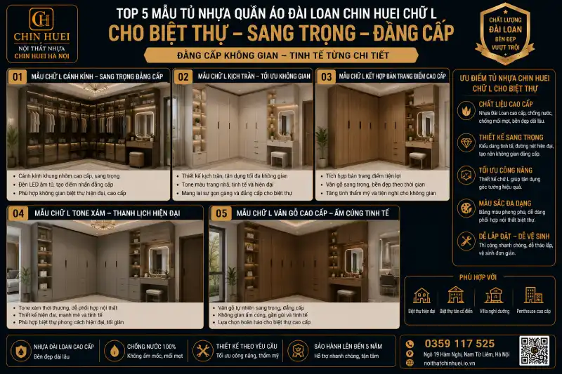mẫu tủ nhựa quần áo Đài Loan Chin Huei chữ L cho biệt thự