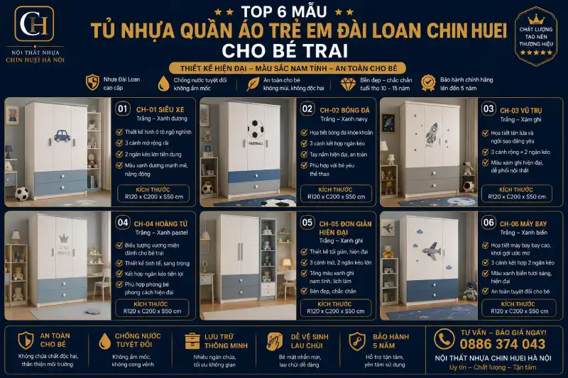 mẫu tủ nhựa quần áo trẻ em Đài Loan Chin Huei cho bé trai