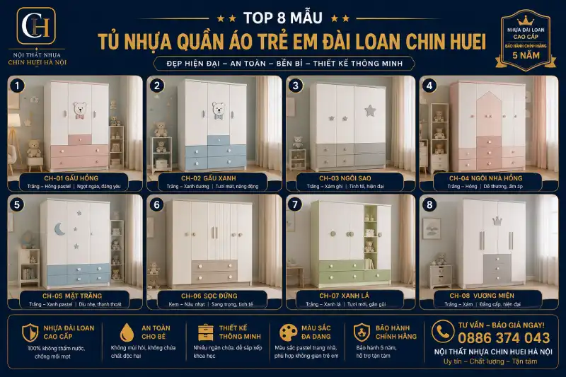 mẫu tủ nhựa quần áo trẻ em Đài Loan Chin Huei đẹp hiện đại