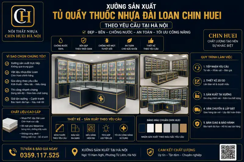 mẫu tủ quầy thuốc nhựa Đài Loan Chin Huei đẹp hiện đại
