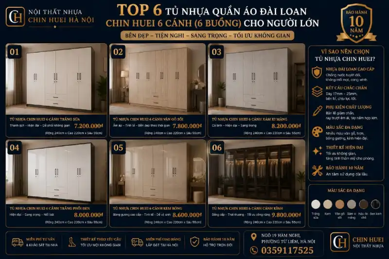 tủ nhựa quần áo Đài Loan Chin Huei 6 cánh cho người lớn