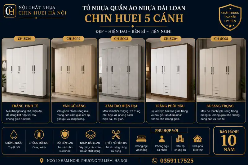 tủ nhựa quần áo nhựa Đài Loan Chin Huei 5 đẹp hiện đại