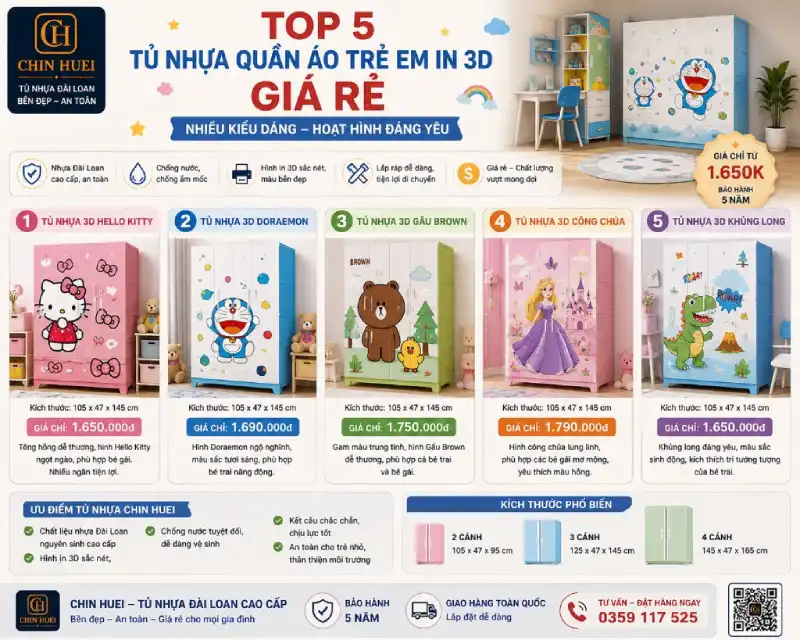 tủ nhựa quần áo trẻ em in 3D nhựa Đài Loan