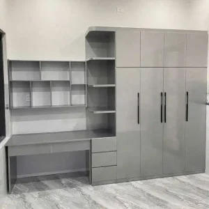 Tủ quần áo 4 cánh mở kịch trần liền bàn học/làm việc nhựa Đài Loan Chin Huei CH-T4C21